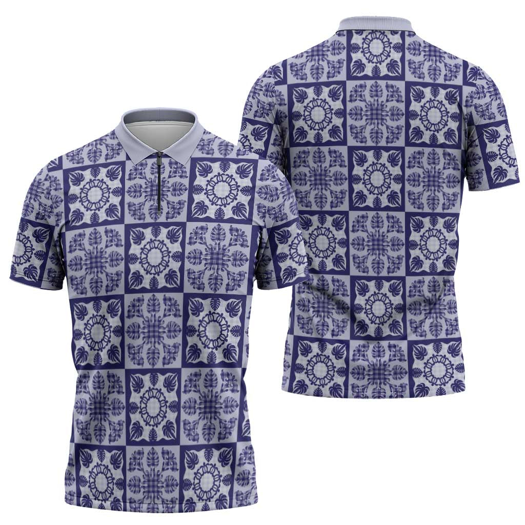 Polu Palaka Quilt Hawaii Zipper Polo Shirt Hawaiian Tropical Monstera Sea Turtle LT14 - Polynesian Pride