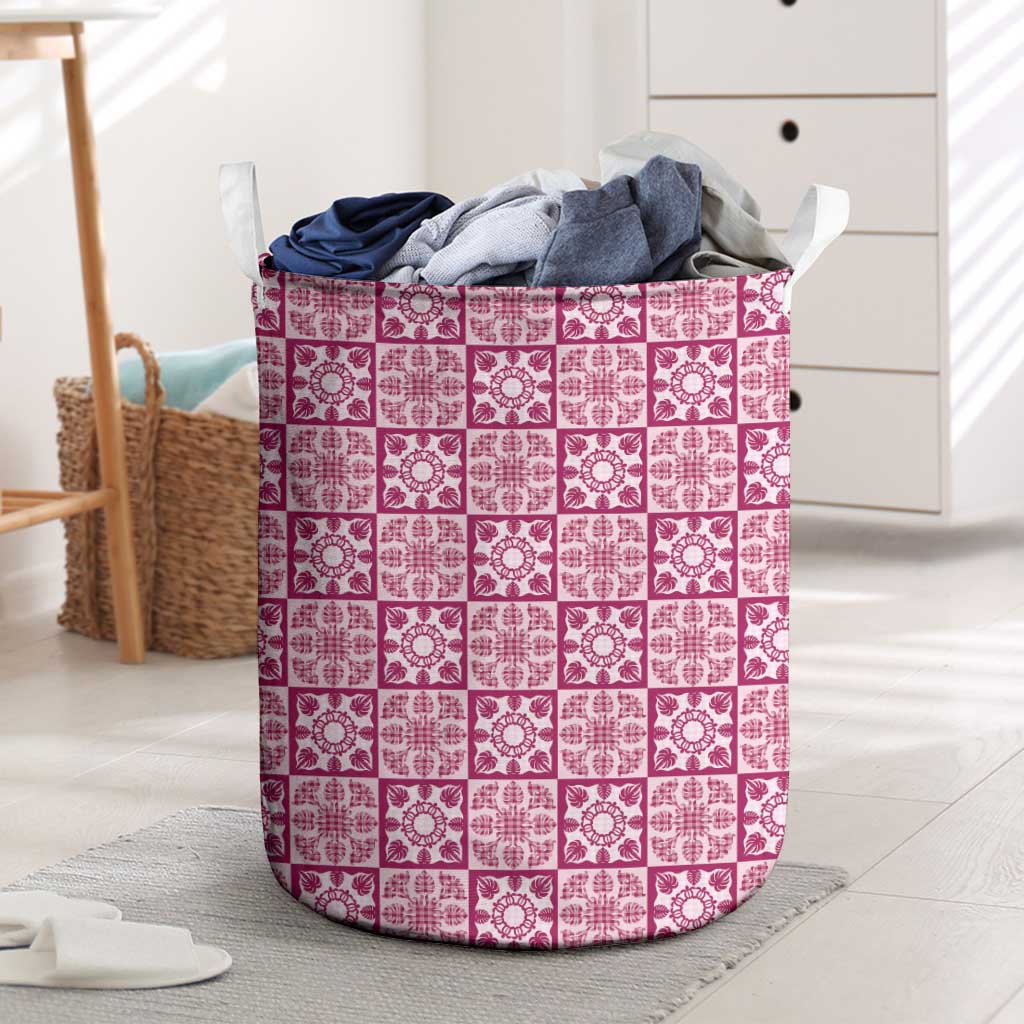 Akala Palaka Quilt Hawaii Laundry Basket Hawaiian Tropical Monstera Sea Turtle