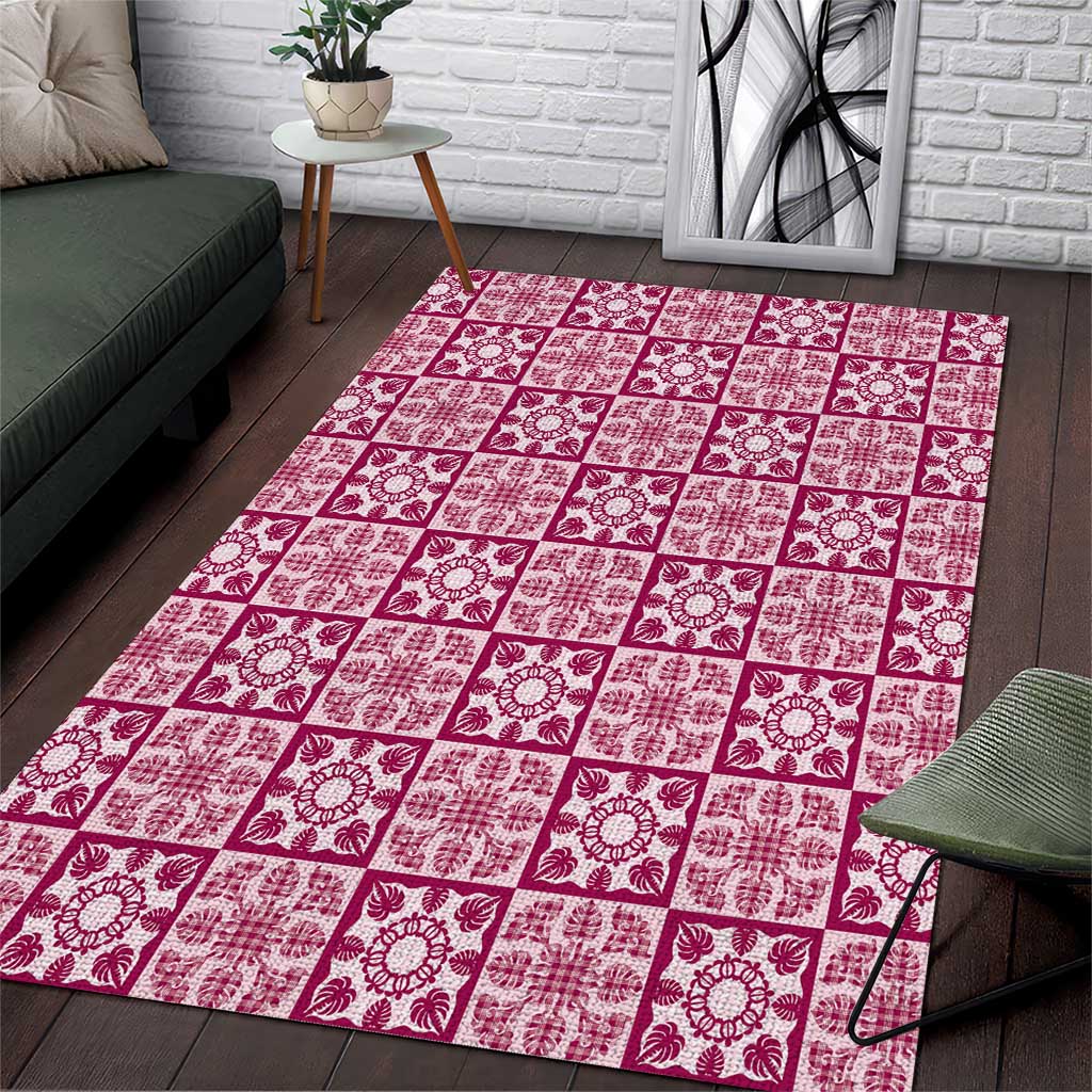 Akala Palaka Quilt Hawaii Area Rug Hawaiian Tropical Monstera Sea Turtle LT14 Pink - Polynesian Pride
