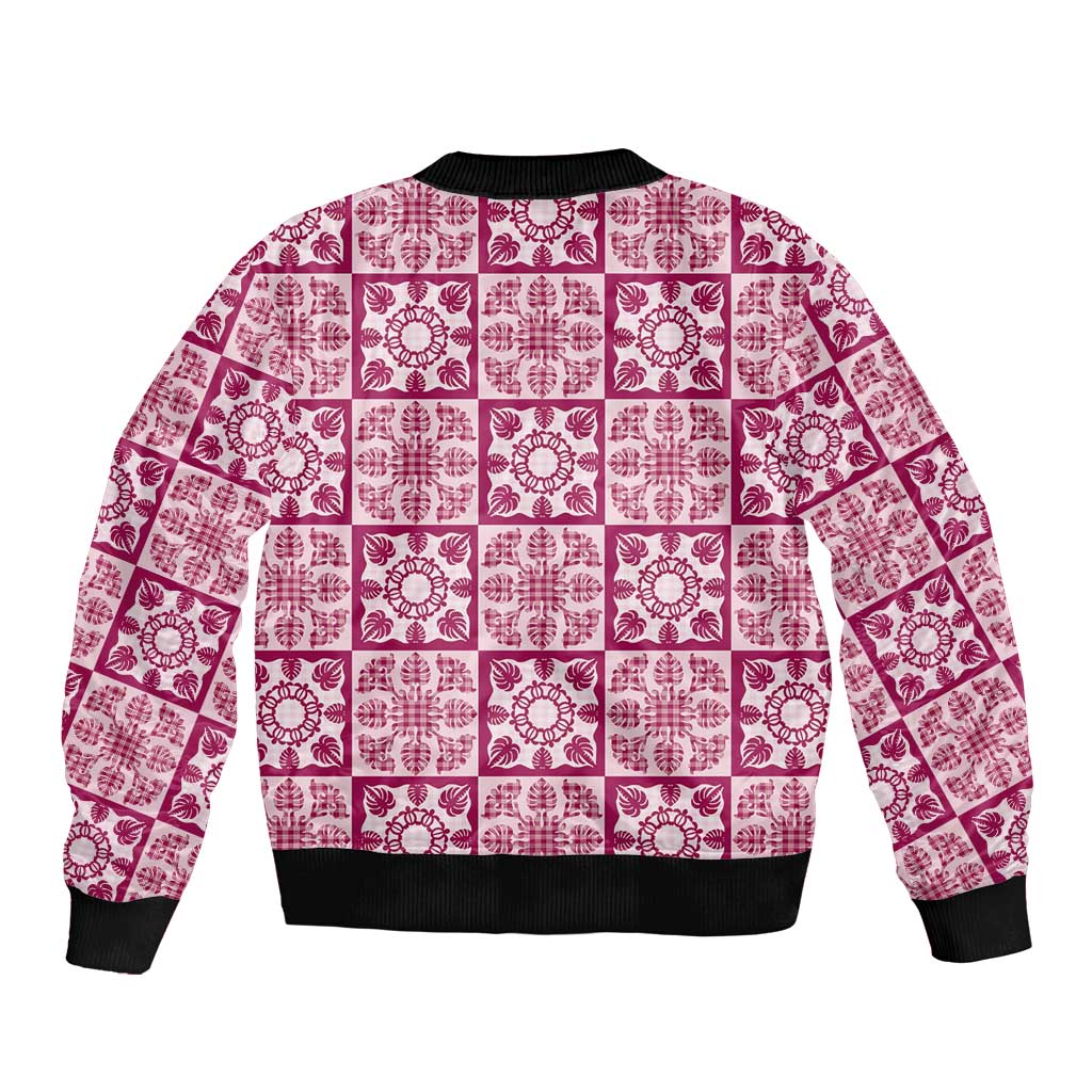 Akala Palaka Quilt Hawaii Bomber Jacket Hawaiian Tropical Monstera Sea Turtle