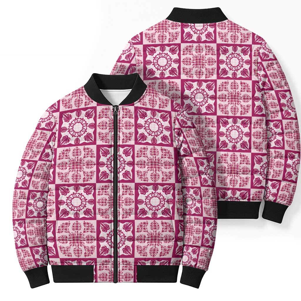 Akala Palaka Quilt Hawaii Bomber Puffer Jacket Hawaiian Tropical Monstera Sea Turtle