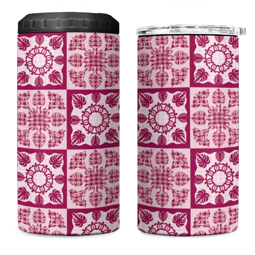 Akala Palaka Quilt Hawaii 4 in 1 Can Cooler Tumbler Hawaiian Tropical Monstera Sea Turtle