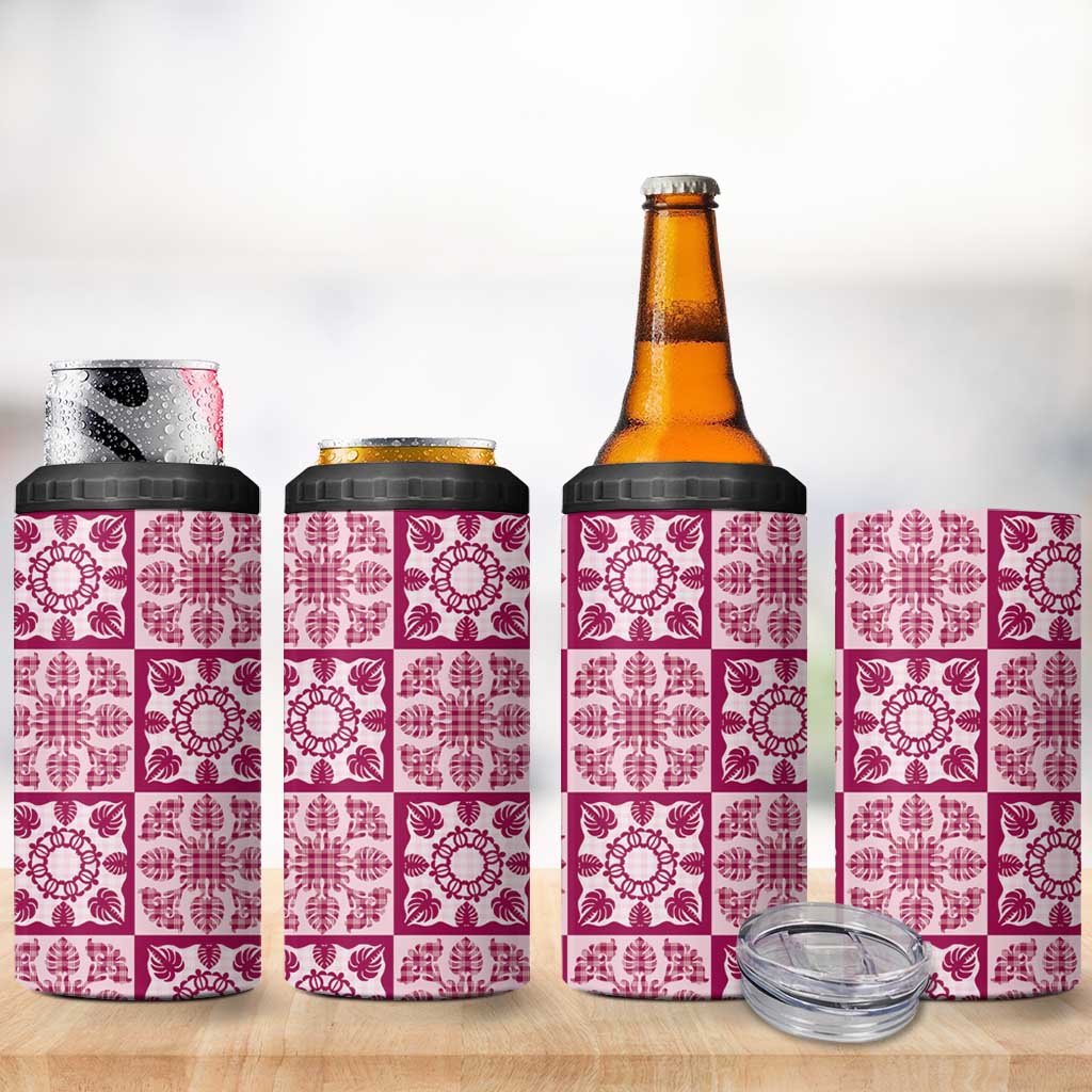 Akala Palaka Quilt Hawaii 4 in 1 Can Cooler Tumbler Hawaiian Tropical Monstera Sea Turtle LT14 - Polynesian Pride