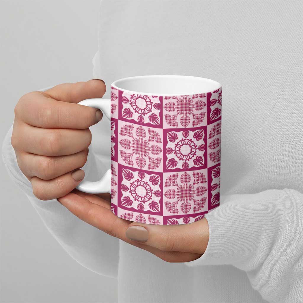 Akala Palaka Quilt Hawaii Ceramic Mug Hawaiian Tropical Monstera Sea Turtle LT14 - Polynesian Pride