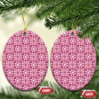 Akala Palaka Quilt Hawaii Ceramic Ornament Hawaiian Tropical Monstera Sea Turtle LT14 Oval Pink - Polynesian Pride