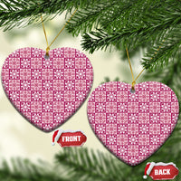 Akala Palaka Quilt Hawaii Ceramic Ornament Hawaiian Tropical Monstera Sea Turtle LT14 Heart Pink - Polynesian Pride