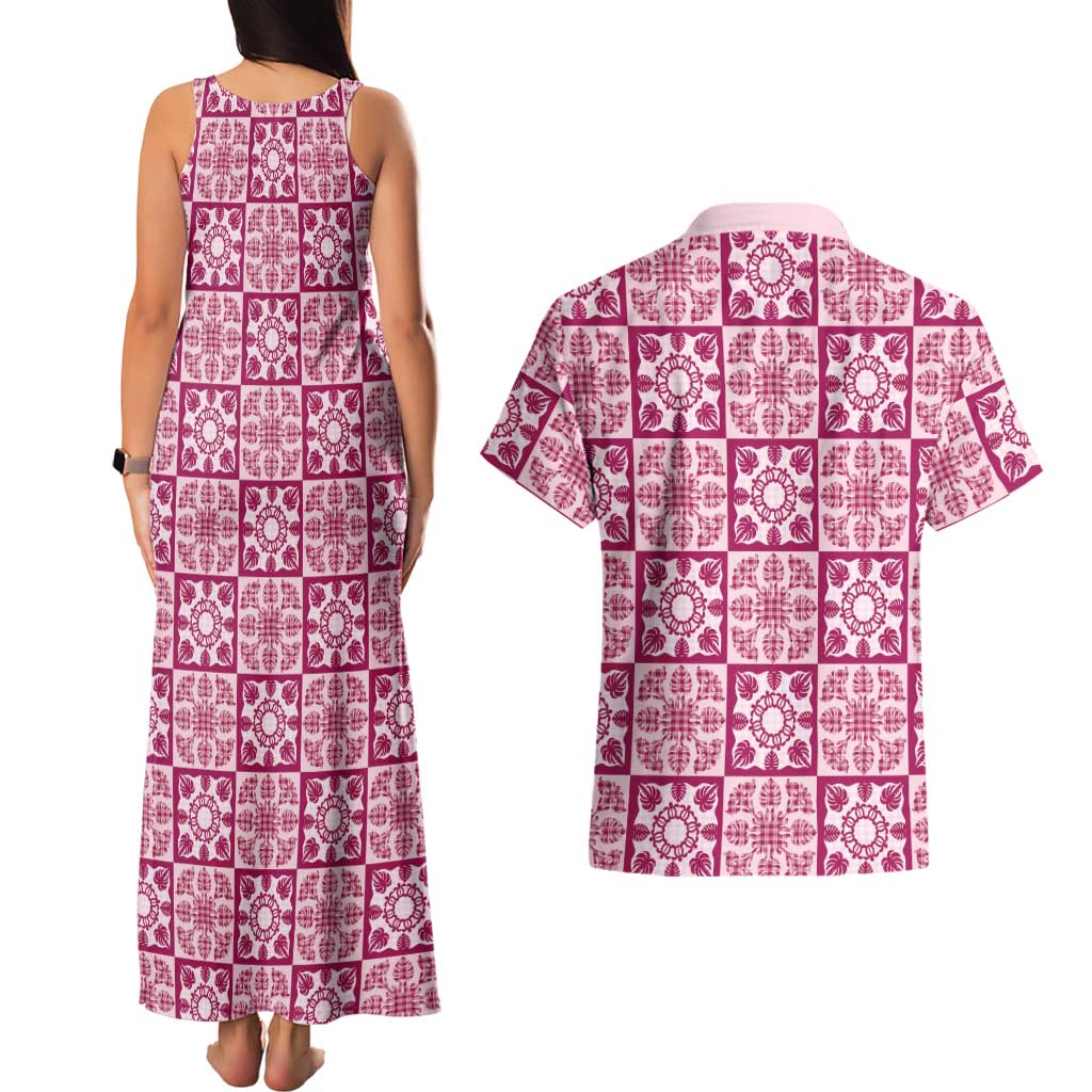 Akala Palaka Quilt Hawaii Couples Matching Tank Maxi Dress and Hawaiian Shirt Hawaiian Tropical Monstera Sea Turtle