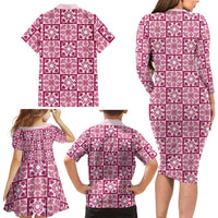 Akala Palaka Quilt Hawaii Family Matching Long Sleeve Bodycon Dress and Hawaiian Shirt Hawaiian Tropical Monstera Sea Turtle