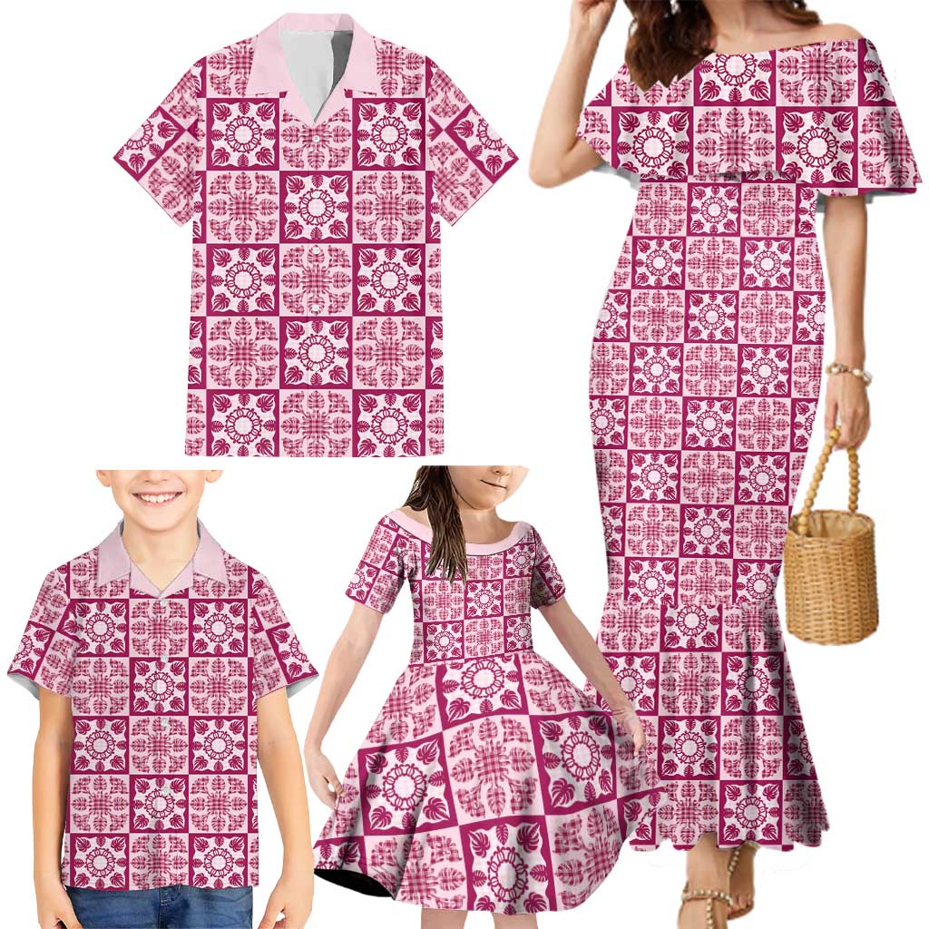 Akala Palaka Quilt Hawaii Family Matching Mermaid Dress and Hawaiian Shirt Hawaiian Tropical Monstera Sea Turtle LT14 - Polynesian Pride