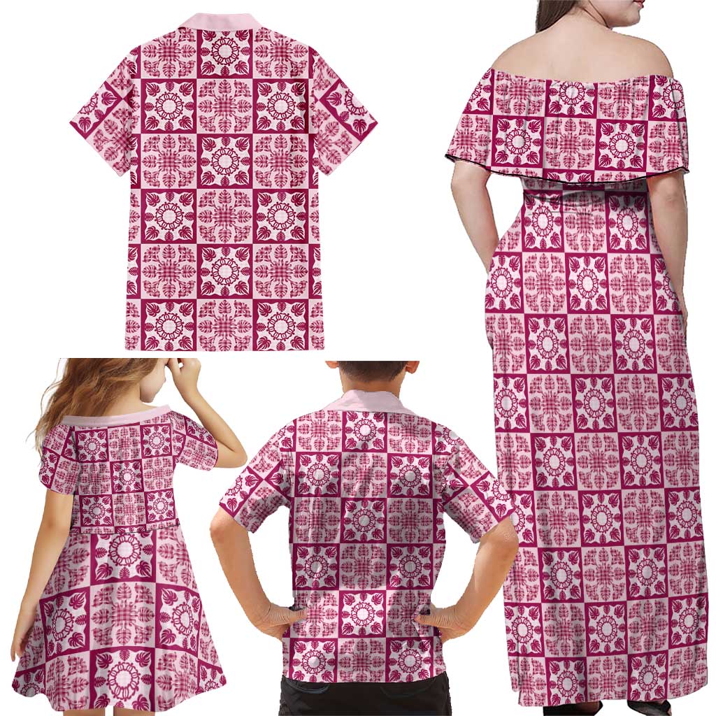 Akala Palaka Quilt Hawaii Family Matching Off Shoulder Maxi Dress and Hawaiian Shirt Hawaiian Tropical Monstera Sea Turtle LT14 - Polynesian Pride