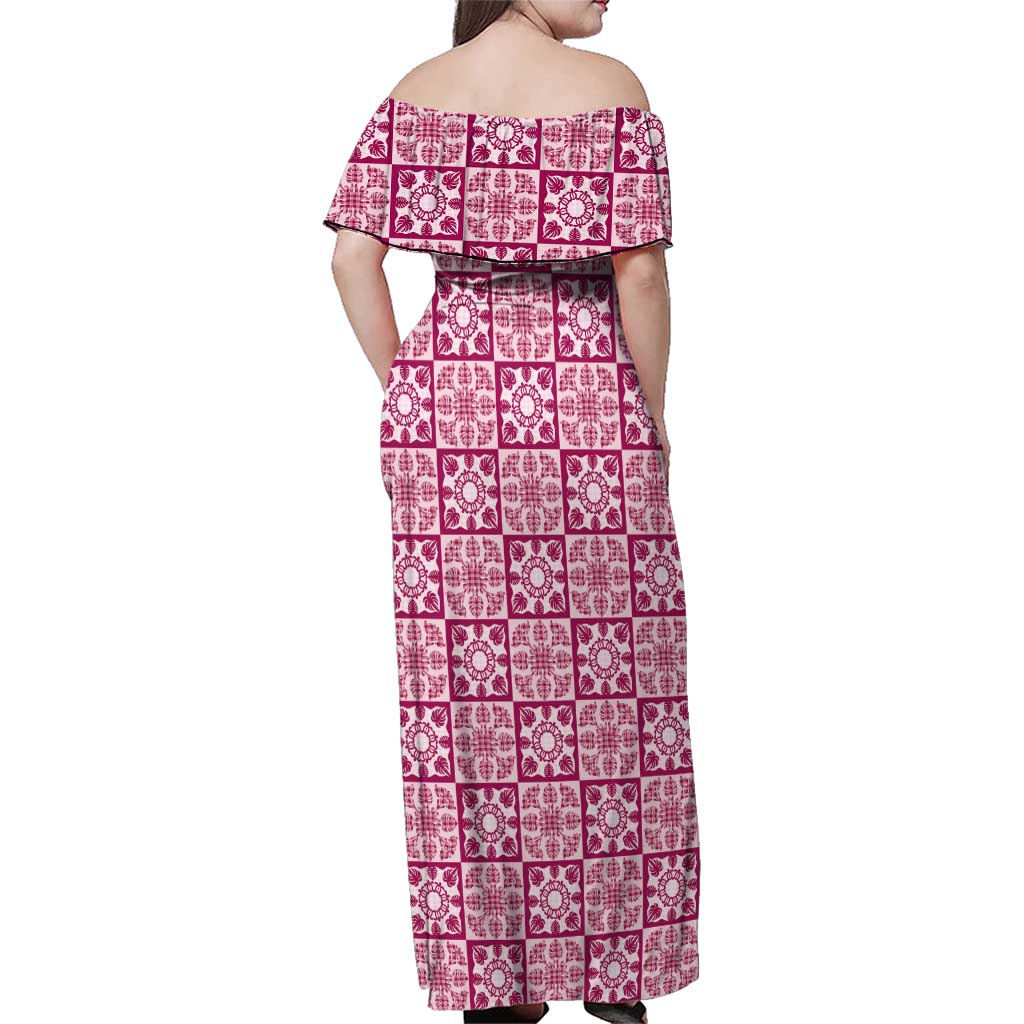 Akala Palaka Quilt Hawaii Family Matching Off Shoulder Maxi Dress and Hawaiian Shirt Hawaiian Tropical Monstera Sea Turtle LT14 - Polynesian Pride