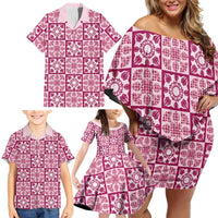 Akala Palaka Quilt Hawaii Family Matching Off Shoulder Short Dress and Hawaiian Shirt Hawaiian Tropical Monstera Sea Turtle LT14 - Polynesian Pride