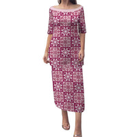 Akala Palaka Quilt Hawaii Family Matching Puletasi and Hawaiian Shirt Hawaiian Tropical Monstera Sea Turtle LT14 Mom's Dress Pink - Polynesian Pride