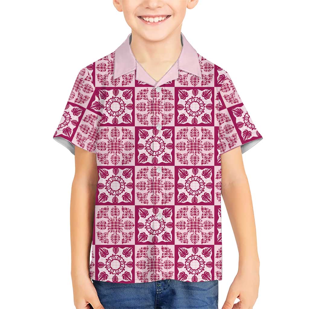 Akala Palaka Quilt Hawaii Family Matching Summer Maxi Dress and Hawaiian Shirt Hawaiian Tropical Monstera Sea Turtle LT14 Son's Shirt Pink - Polynesian Pride