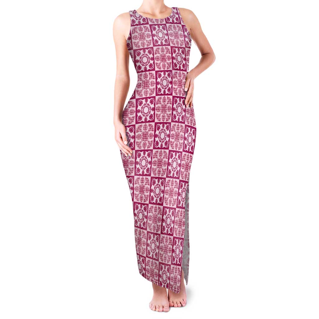 Akala Palaka Quilt Hawaii Family Matching Tank Maxi Dress and Hawaiian Shirt Hawaiian Tropical Monstera Sea Turtle LT14 Mom's Dress Pink - Polynesian Pride