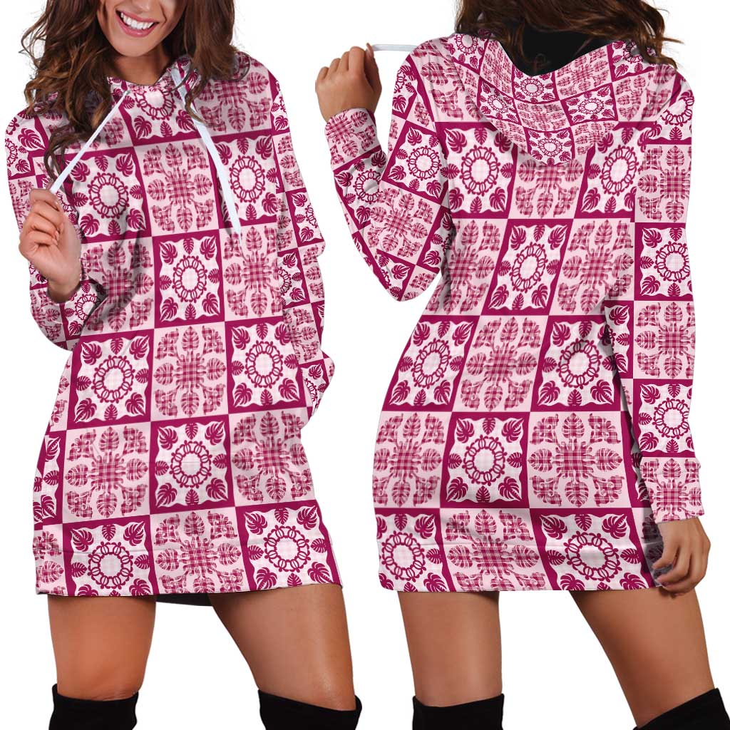 Akala Palaka Quilt Hawaii Hoodie Dress Hawaiian Tropical Monstera Sea Turtle LT14 - Polynesian Pride