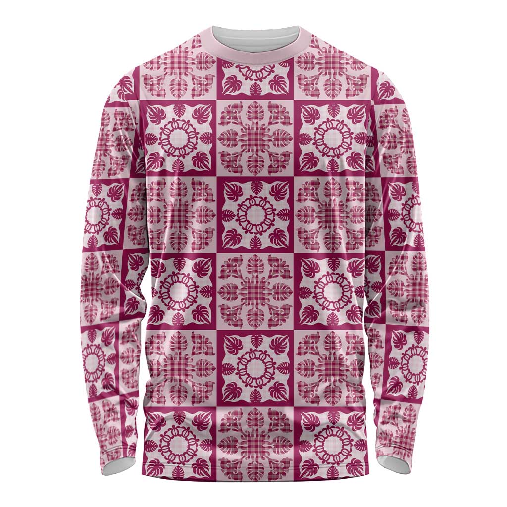 Akala Palaka Quilt Hawaii Long Sleeve Shirt Hawaiian Tropical Monstera Sea Turtle