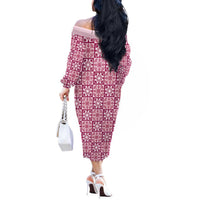 Akala Palaka Quilt Hawaii Off The Shoulder Long Sleeve Dress Hawaiian Tropical Monstera Sea Turtle LT14 - Polynesian Pride