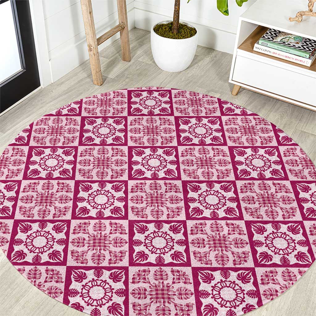 Akala Palaka Quilt Hawaii Round Carpet Hawaiian Tropical Monstera Sea Turtle LT14 Pink - Polynesian Pride
