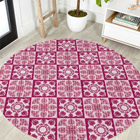 Akala Palaka Quilt Hawaii Round Carpet Hawaiian Tropical Monstera Sea Turtle LT14 Pink - Polynesian Pride