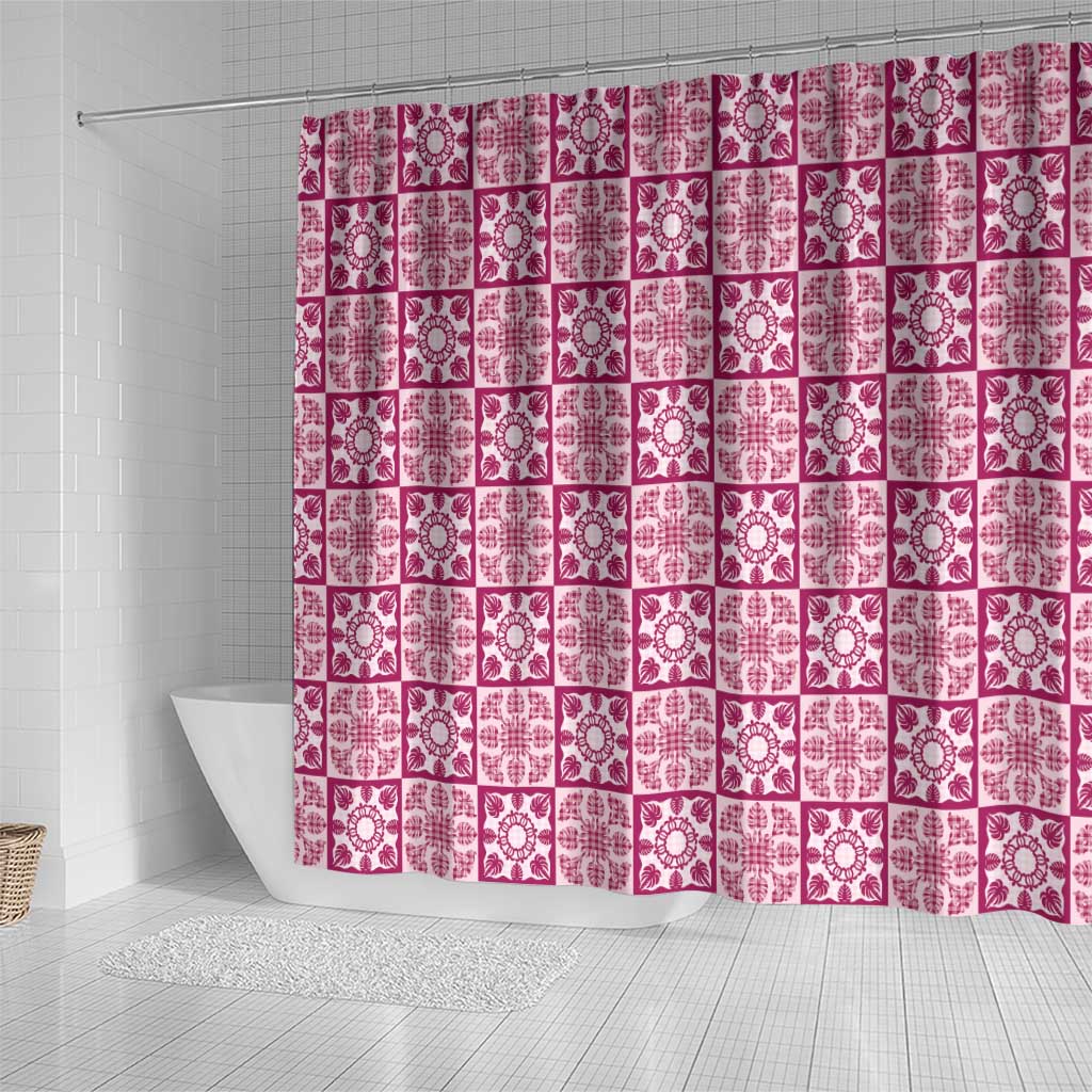 Akala Palaka Quilt Hawaii Shower Curtain Hawaiian Tropical Monstera Sea Turtle