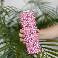 Akala Palaka Quilt Hawaii Skinny Tumbler Hawaiian Tropical Monstera Sea Turtle LT14 - Polynesian Pride