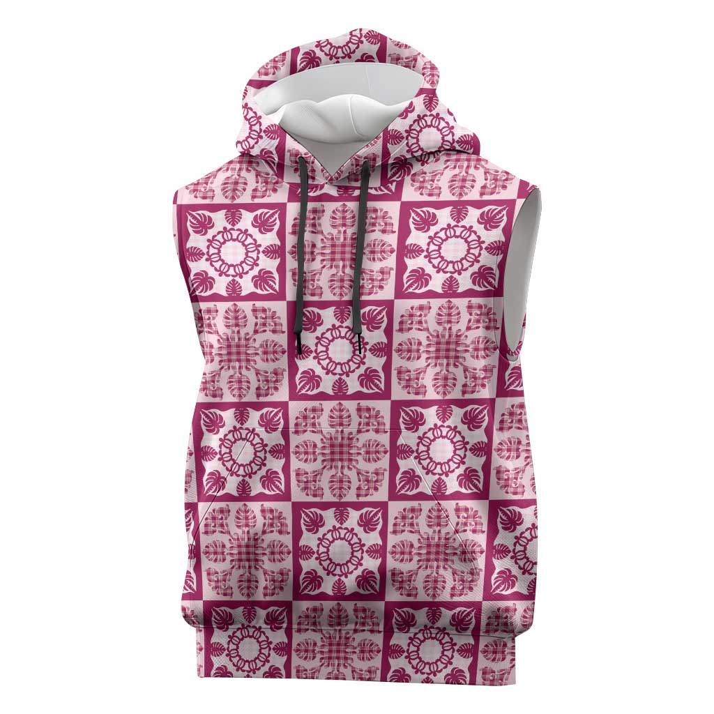 Akala Palaka Quilt Hawaii Sleeveless Hoodie Hawaiian Tropical Monstera Sea Turtle