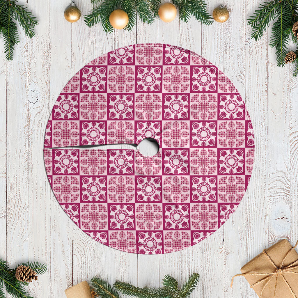 Akala Palaka Quilt Hawaii Tree Skirt Hawaiian Tropical Monstera Sea Turtle LT14 Casual Pink - Polynesian Pride