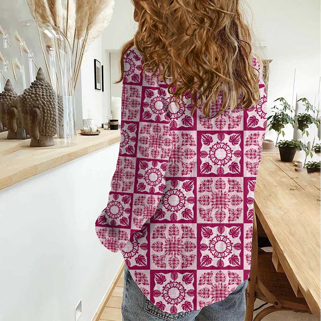 Akala Palaka Quilt Hawaii Women Casual Shirt Hawaiian Tropical Monstera Sea Turtle LT14 - Polynesian Pride