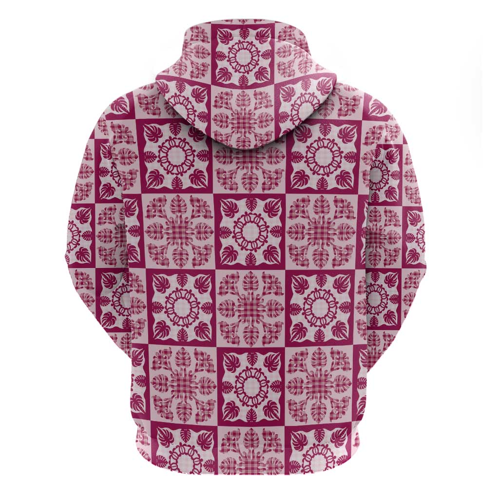Akala Palaka Quilt Hawaii Zip Hoodie Hawaiian Tropical Monstera Sea Turtle