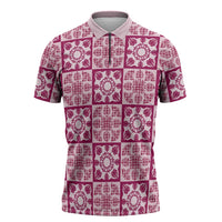 Akala Palaka Quilt Hawaii Zipper Polo Shirt Hawaiian Tropical Monstera Sea Turtle