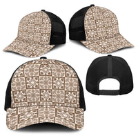 Beige Palaka Quilt Hawaii Baseball Net Cap Hawaiian Tropical Monstera Sea Turtle