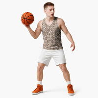 Beige Palaka Quilt Hawaii Basketball Jersey Hawaiian Tropical Monstera Sea Turtle