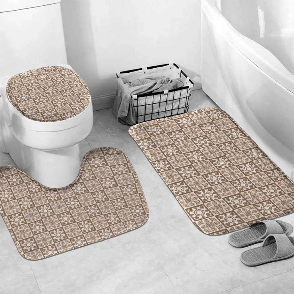 Beige Palaka Quilt Hawaii Bathroom Set Hawaiian Tropical Monstera Sea Turtle