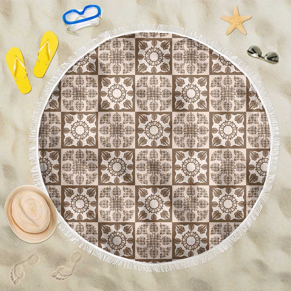 Beige Palaka Quilt Hawaii Beach Blanket Hawaiian Tropical Monstera Sea Turtle LT14 One Size 150cm Beige - Polynesian Pride