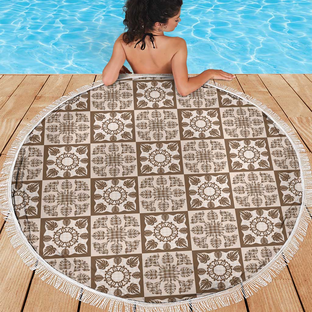 Beige Palaka Quilt Hawaii Beach Blanket Hawaiian Tropical Monstera Sea Turtle LT14 - Polynesian Pride