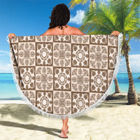 Beige Palaka Quilt Hawaii Beach Blanket Hawaiian Tropical Monstera Sea Turtle LT14 - Polynesian Pride