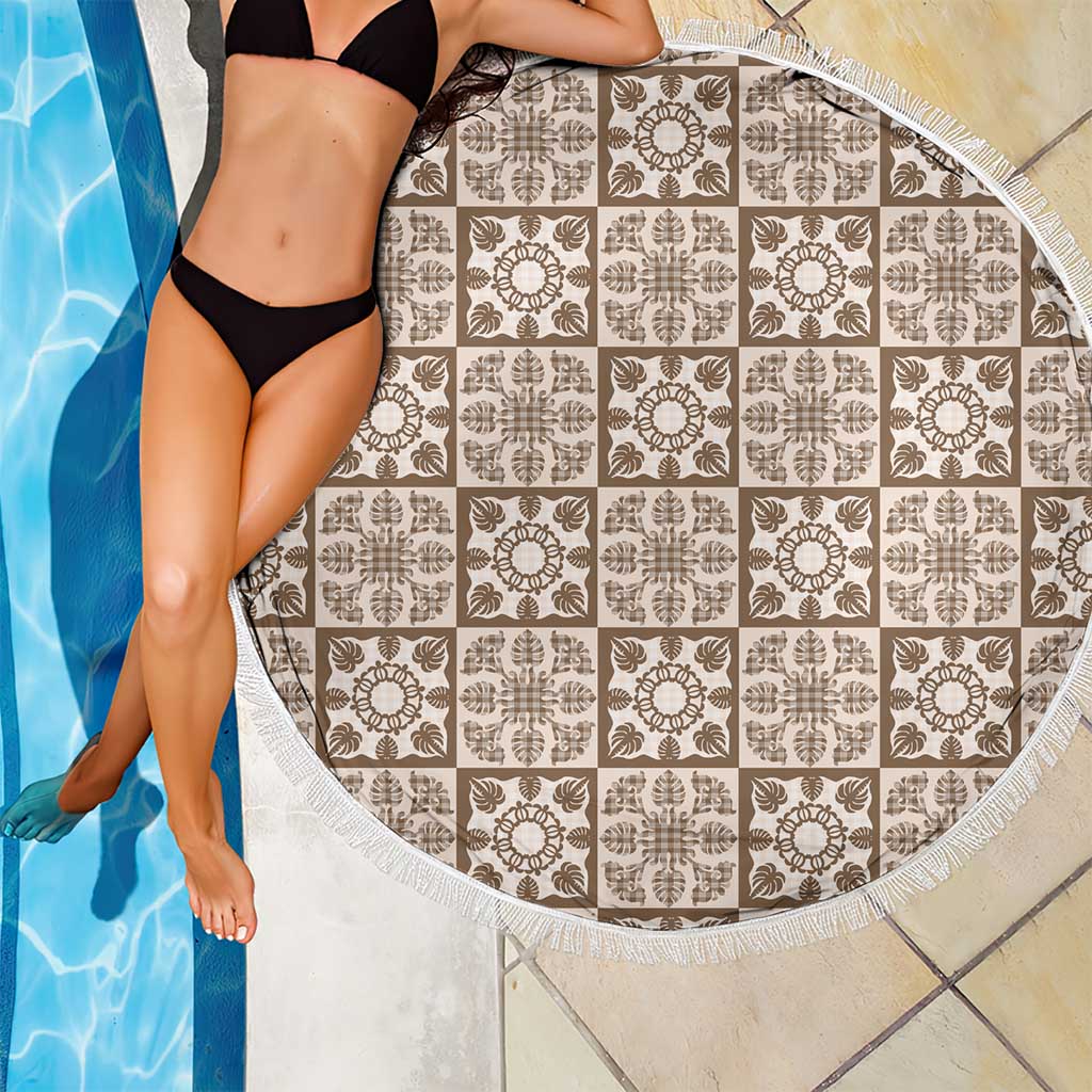 Beige Palaka Quilt Hawaii Beach Blanket Hawaiian Tropical Monstera Sea Turtle LT14 - Polynesian Pride