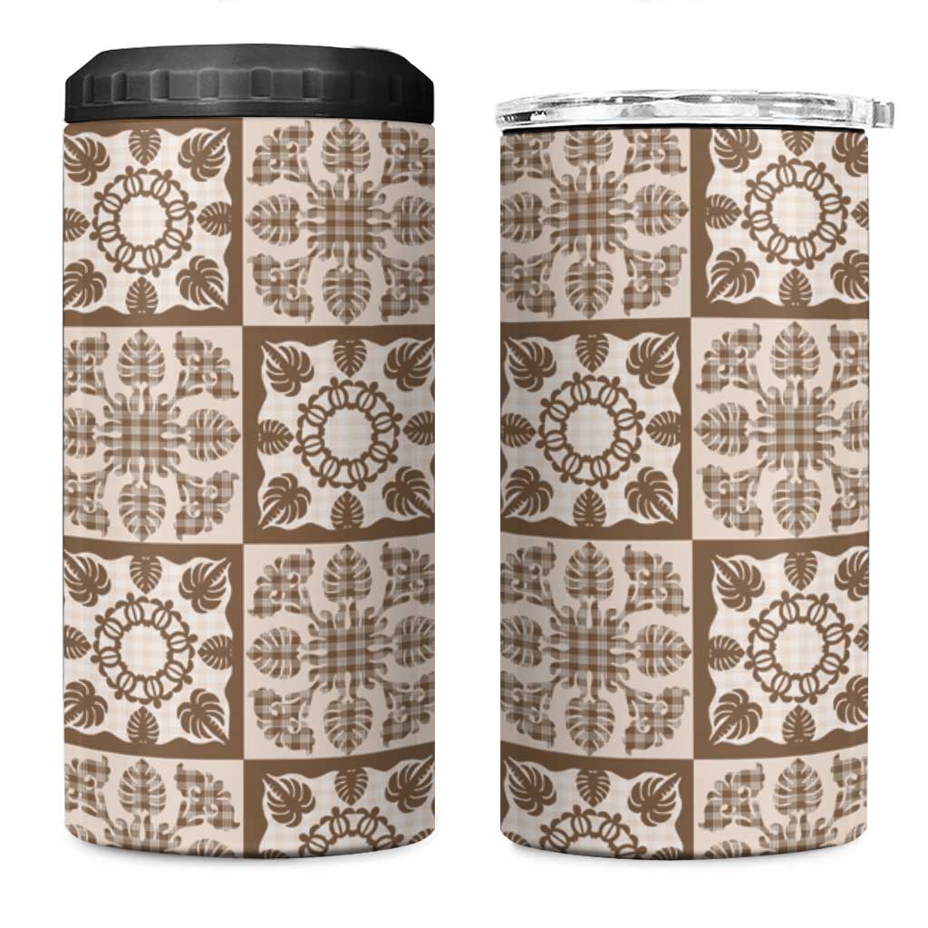 Beige Palaka Quilt Hawaii 4 in 1 Can Cooler Tumbler Hawaiian Tropical Monstera Sea Turtle LT14 One Size: 16 oz Beige - Polynesian Pride