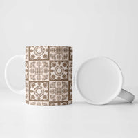Beige Palaka Quilt Hawaii Ceramic Mug Hawaiian Tropical Monstera Sea Turtle