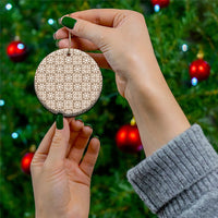Beige Palaka Quilt Hawaii Ceramic Ornament Hawaiian Tropical Monstera Sea Turtle LT14 - Polynesian Pride
