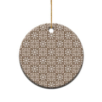Beige Palaka Quilt Hawaii Ceramic Ornament Hawaiian Tropical Monstera Sea Turtle LT14 - Polynesian Pride