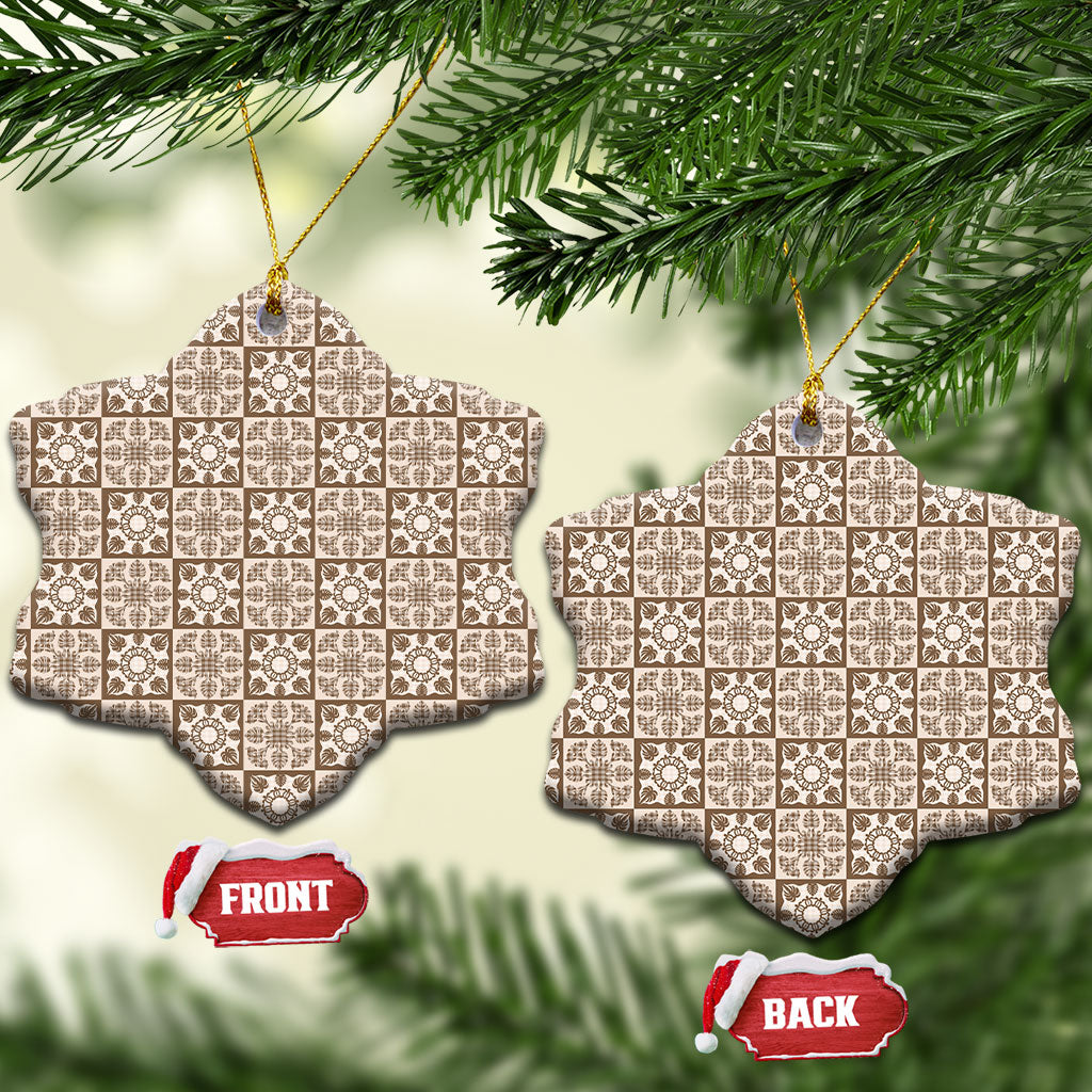 Beige Palaka Quilt Hawaii Ceramic Ornament Hawaiian Tropical Monstera Sea Turtle LT14 Snow Flake Beige - Polynesian Pride