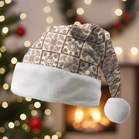 Beige Palaka Quilt Hawaii Christmas Santa Hat Hawaiian Tropical Monstera Sea Turtle LT14 Without Fur Beige - Polynesian Pride