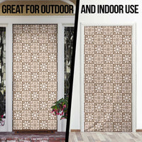 Beige Palaka Quilt Hawaii Door Cover Hawaiian Tropical Monstera Sea Turtle