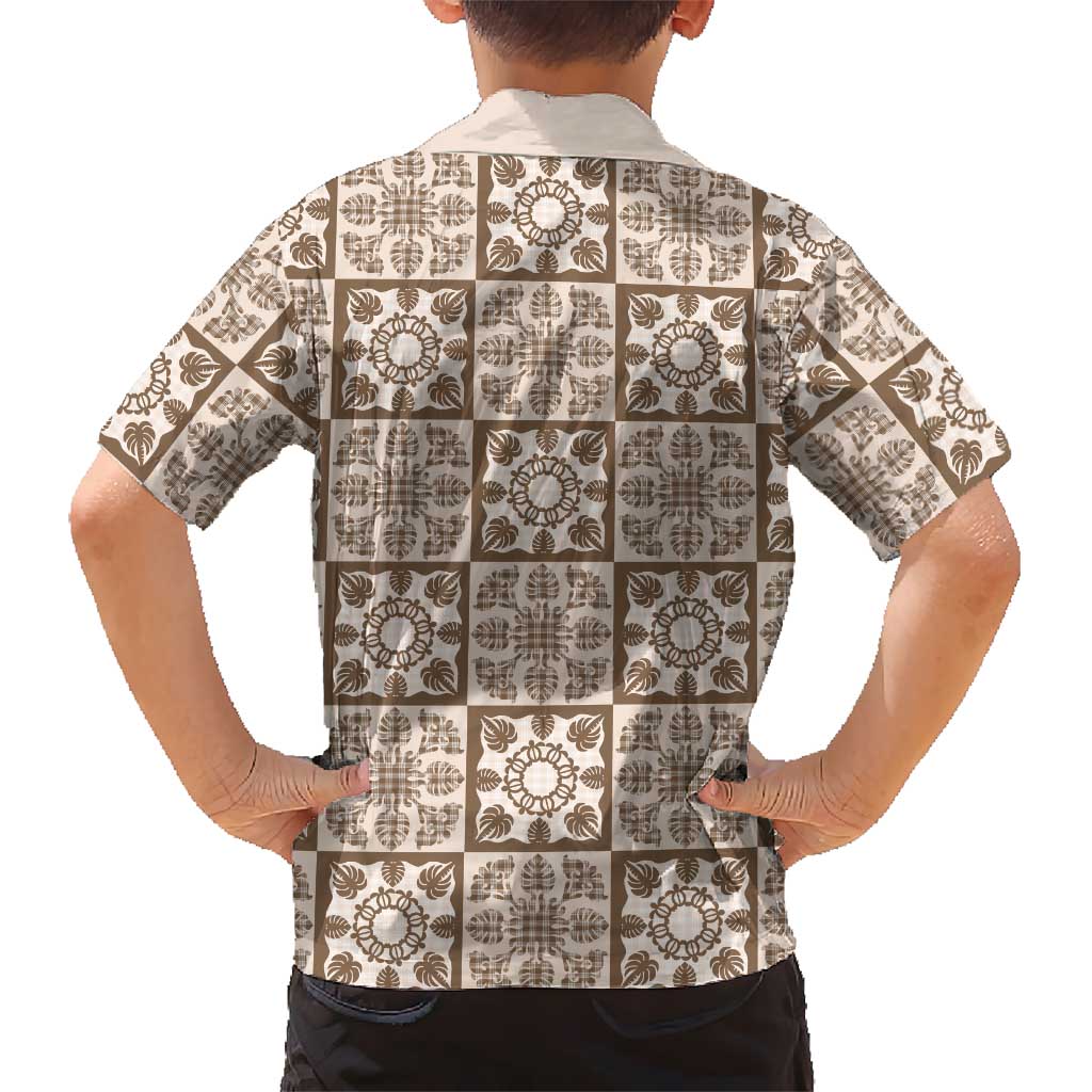 Beige Palaka Quilt Hawaii Family Matching Off Shoulder Maxi Dress and Hawaiian Shirt Hawaiian Tropical Monstera Sea Turtle LT14 - Polynesian Pride