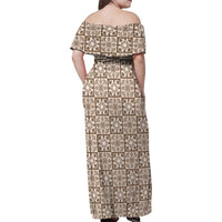 Beige Palaka Quilt Hawaii Family Matching Off Shoulder Maxi Dress and Hawaiian Shirt Hawaiian Tropical Monstera Sea Turtle LT14 - Polynesian Pride