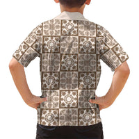 Beige Palaka Quilt Hawaii Family Matching Puletasi and Hawaiian Shirt Hawaiian Tropical Monstera Sea Turtle LT14 - Polynesian Pride