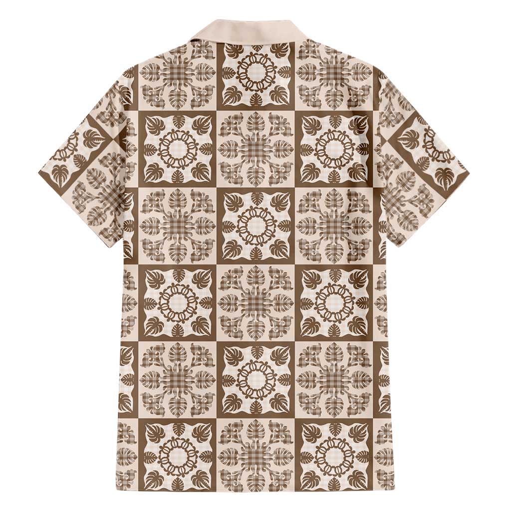 Beige Palaka Quilt Hawaii Family Matching Summer Maxi Dress and Hawaiian Shirt Hawaiian Tropical Monstera Sea Turtle LT14 - Polynesian Pride