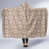 Beige Palaka Quilt Hawaii Hooded Blanket Hawaiian Tropical Monstera Sea Turtle